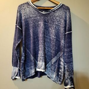 G9C Knitwear Blue Distressed Boho Wool Blend Pullover | Size Large